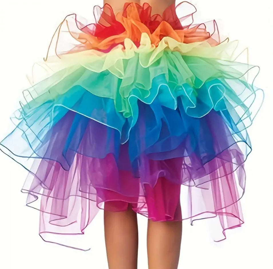 Rainbow Tulle Layered Skirt