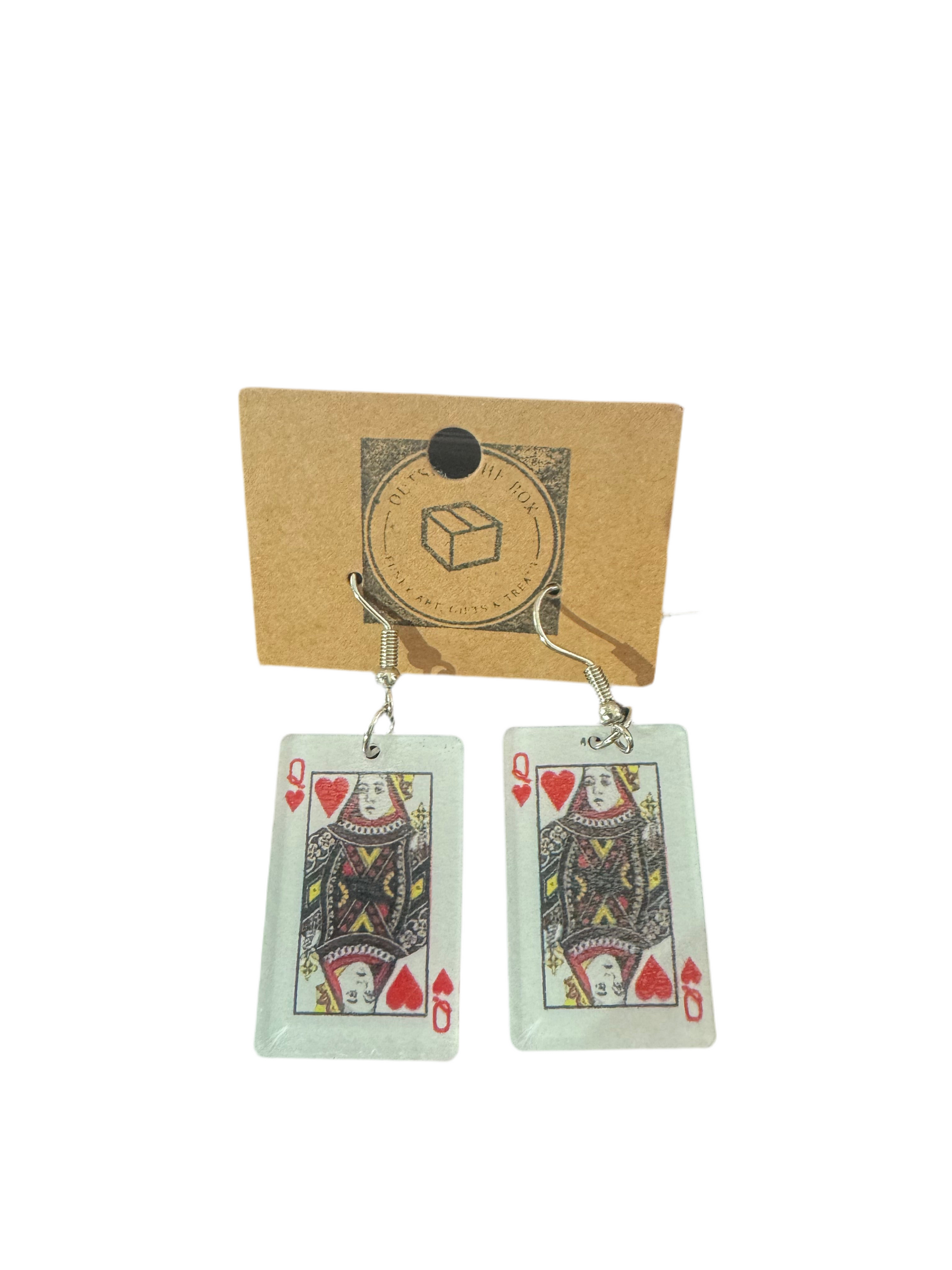 Boucles d'oreilles carte Reine de Cœur