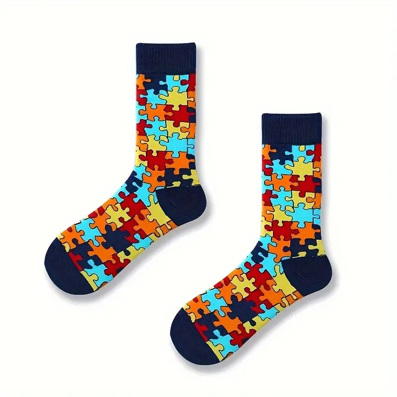 Puzzle Pattern Crew Socks