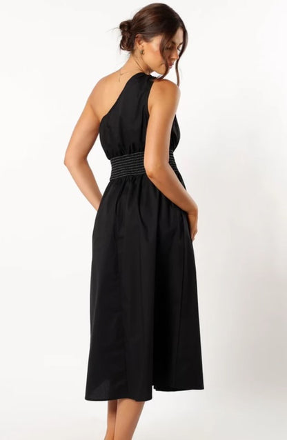 100% Cotton one shoulder midi dress (black)