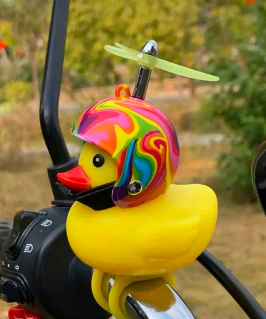 Canard en caoutchouc avec casque d'hélicoptère arc-en-ciel)