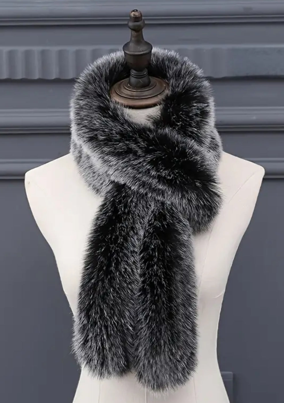 Grey Faux Fur Crossover Scarf