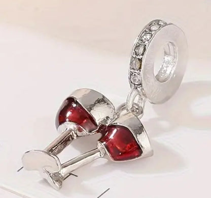 Wine glasses and diamonte ring charm