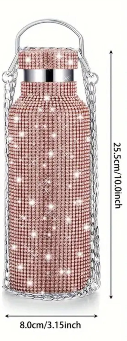Bouteille d'eau rose Diamanté avec chaîne 500 ml