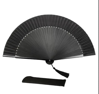 Black Folding Fan with Tassel and Carry Case