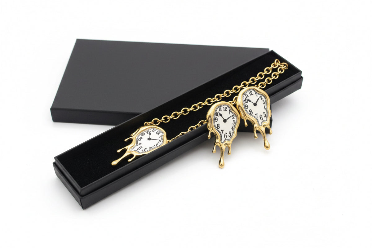 Melted clock earrings and Necklace