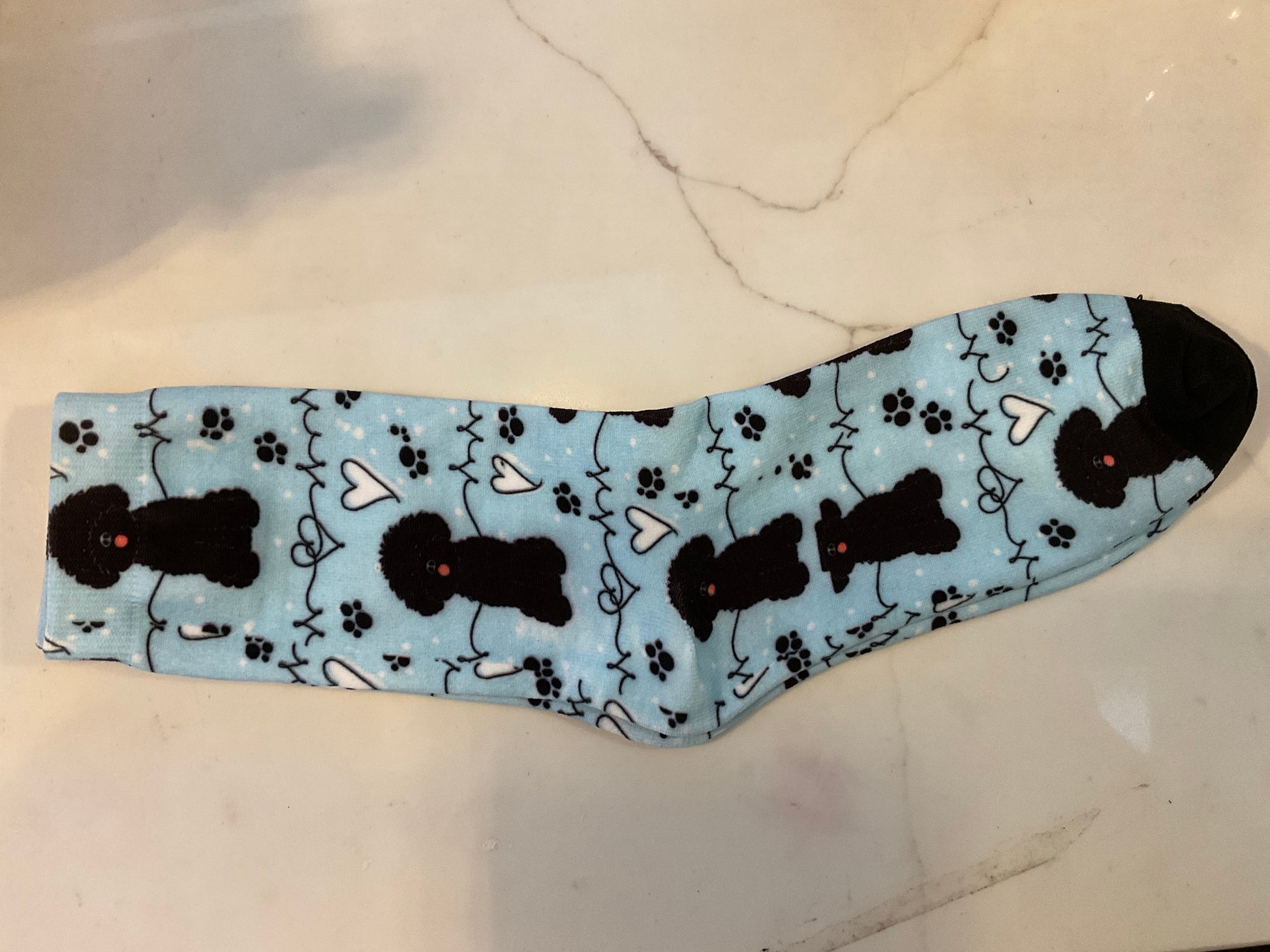 Pale blue black oodle socks