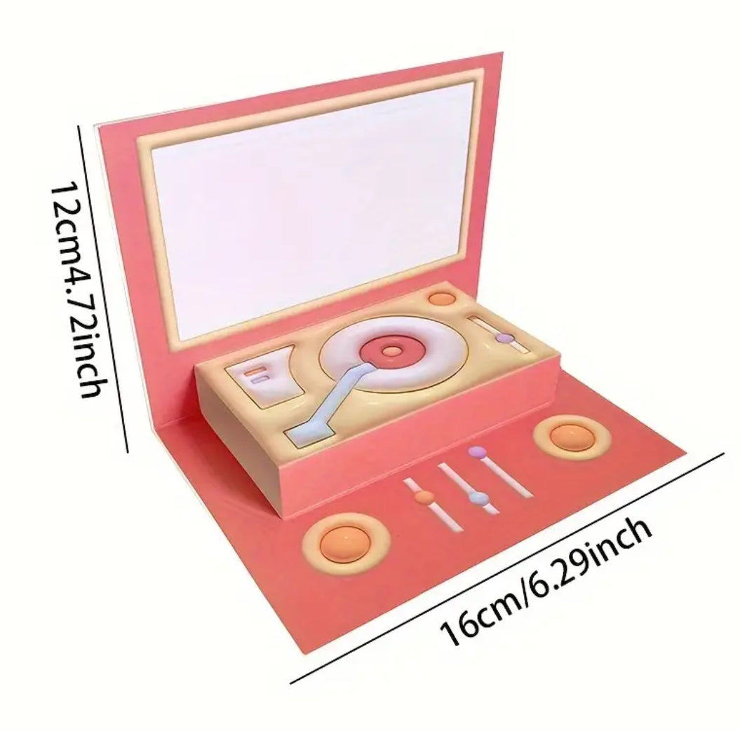 Carte de vœux pop-up 3D - Tourne-disque vinyle