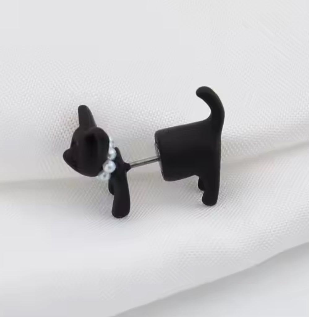 Black Cat with Pearl Collar earrings