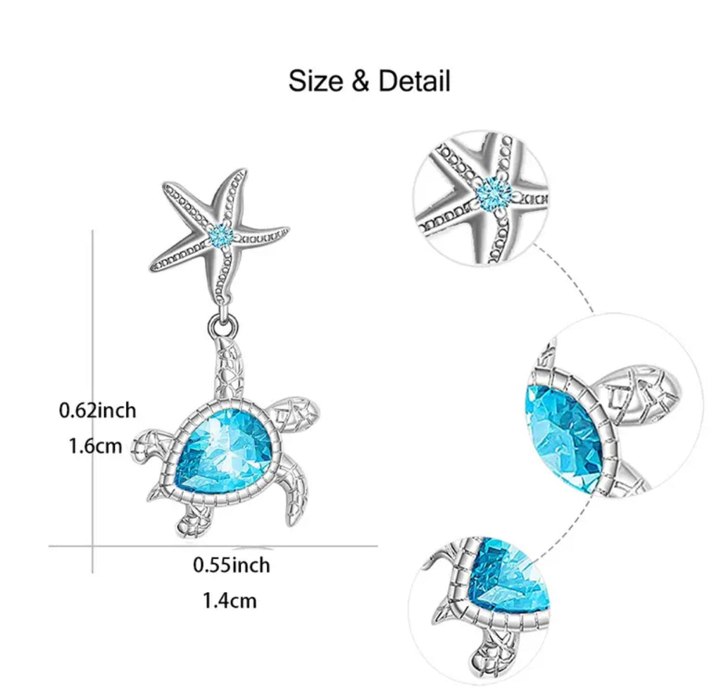 Boucles d'oreilles à tige en cristal tortue et étoile de mer