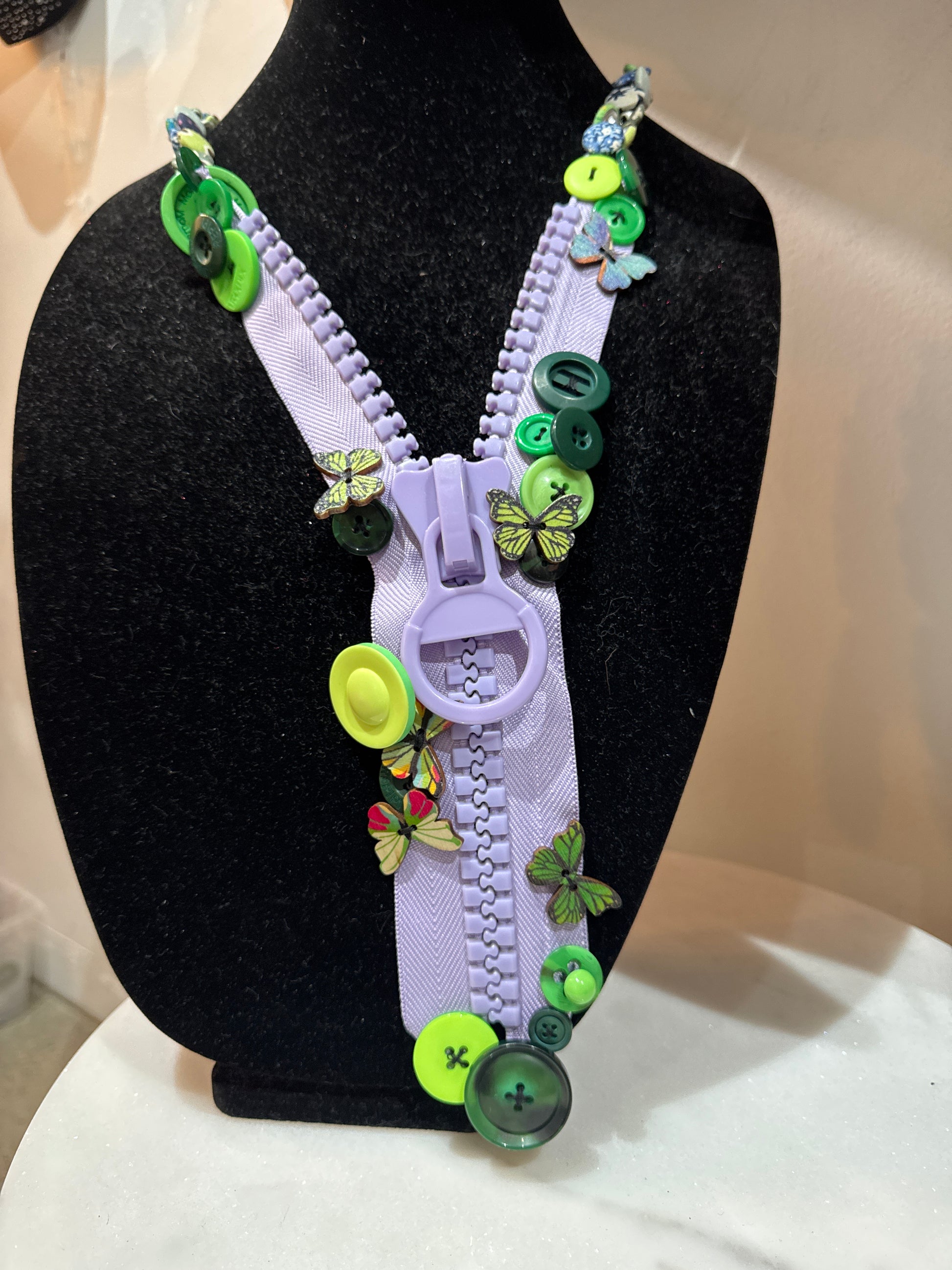 Handmade zip button necklace