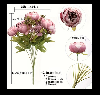 13x Peony Artificial Flowers Bunch