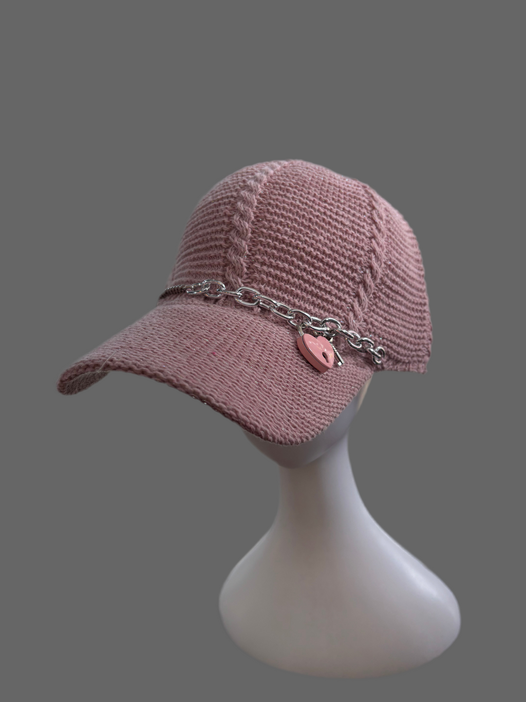 Pink lock and key crochet cap