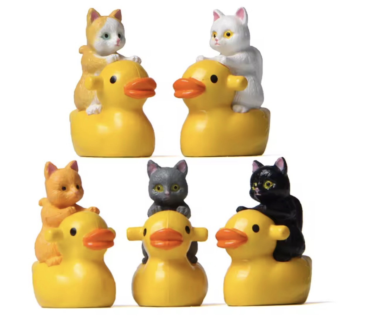 Miniature Cat on Yellow Duck Figurine