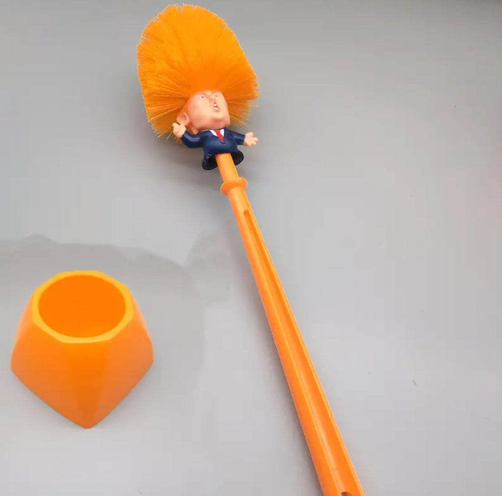 Brosse de toilette jaune comique avec support - politicien
