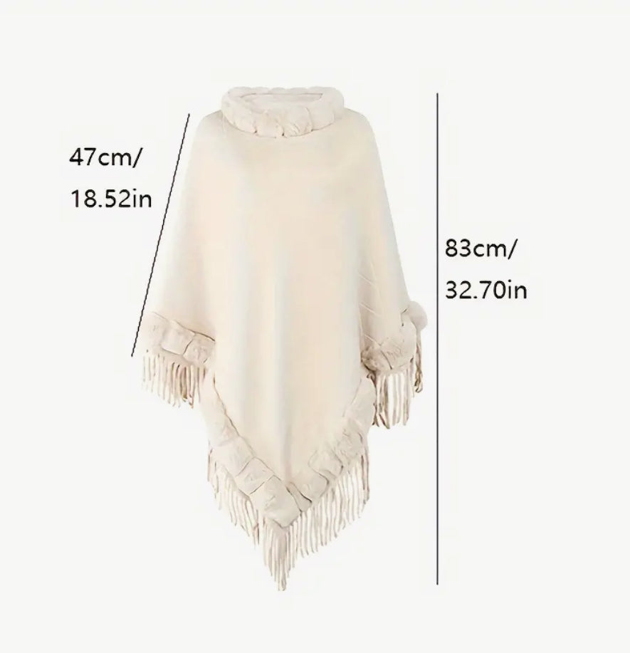 Cream Faux Fur Tassel Shawl