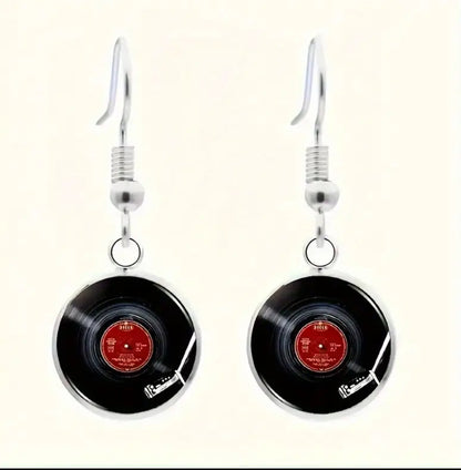 Set of 4- Vinyl record necklace, earrings & Bangle