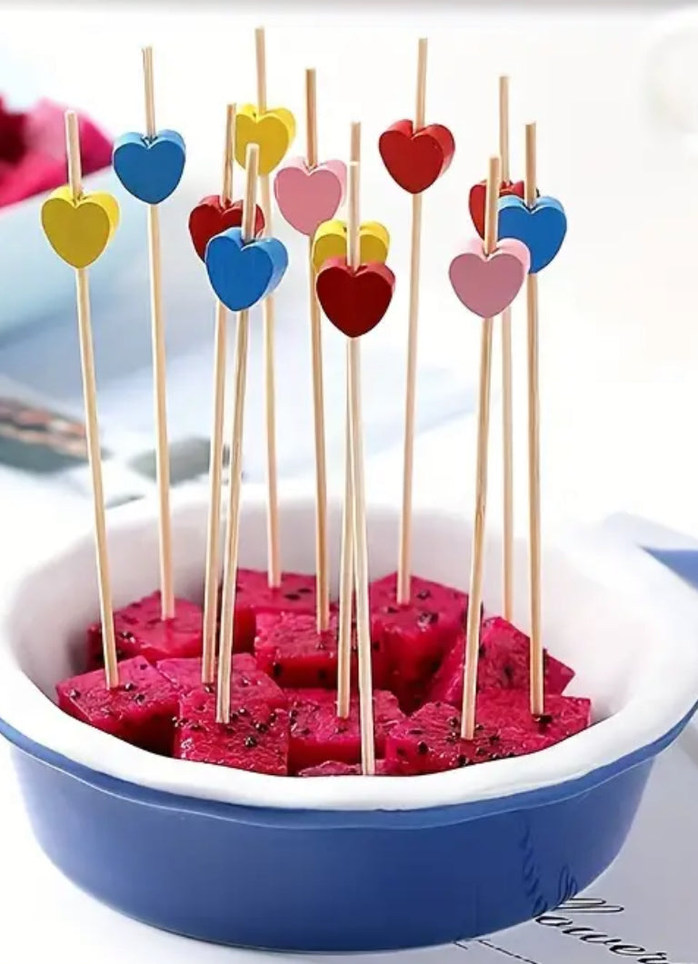 Wooden heart cocktail sticks