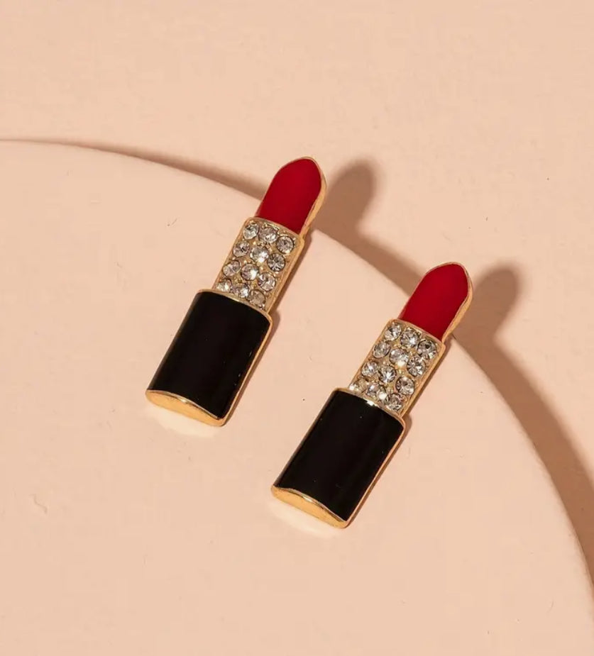 Red lipstick zirconia earrings