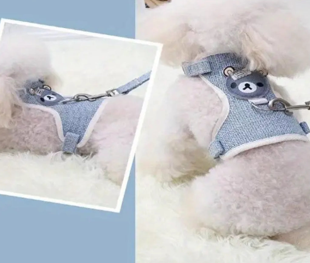 Dog/Cat harness with Bear design (Blue)