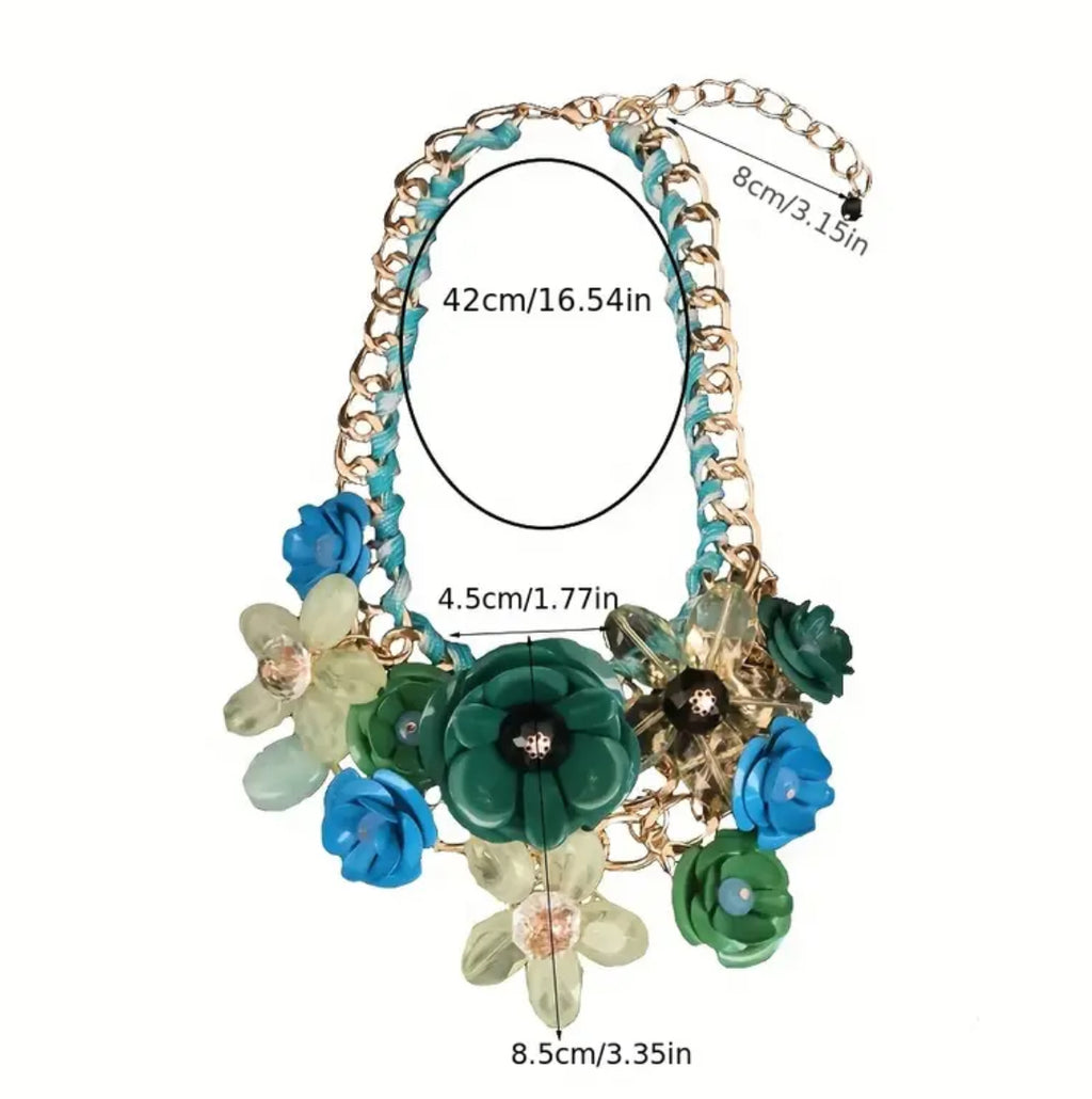 Collier en résine florale bleu et vert