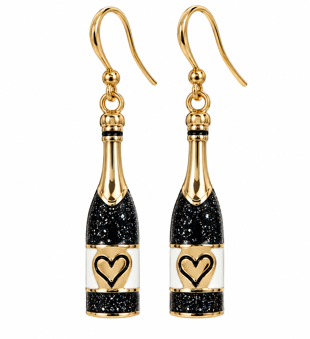 Gold-Plated Champagne Bottle Drop Earrings