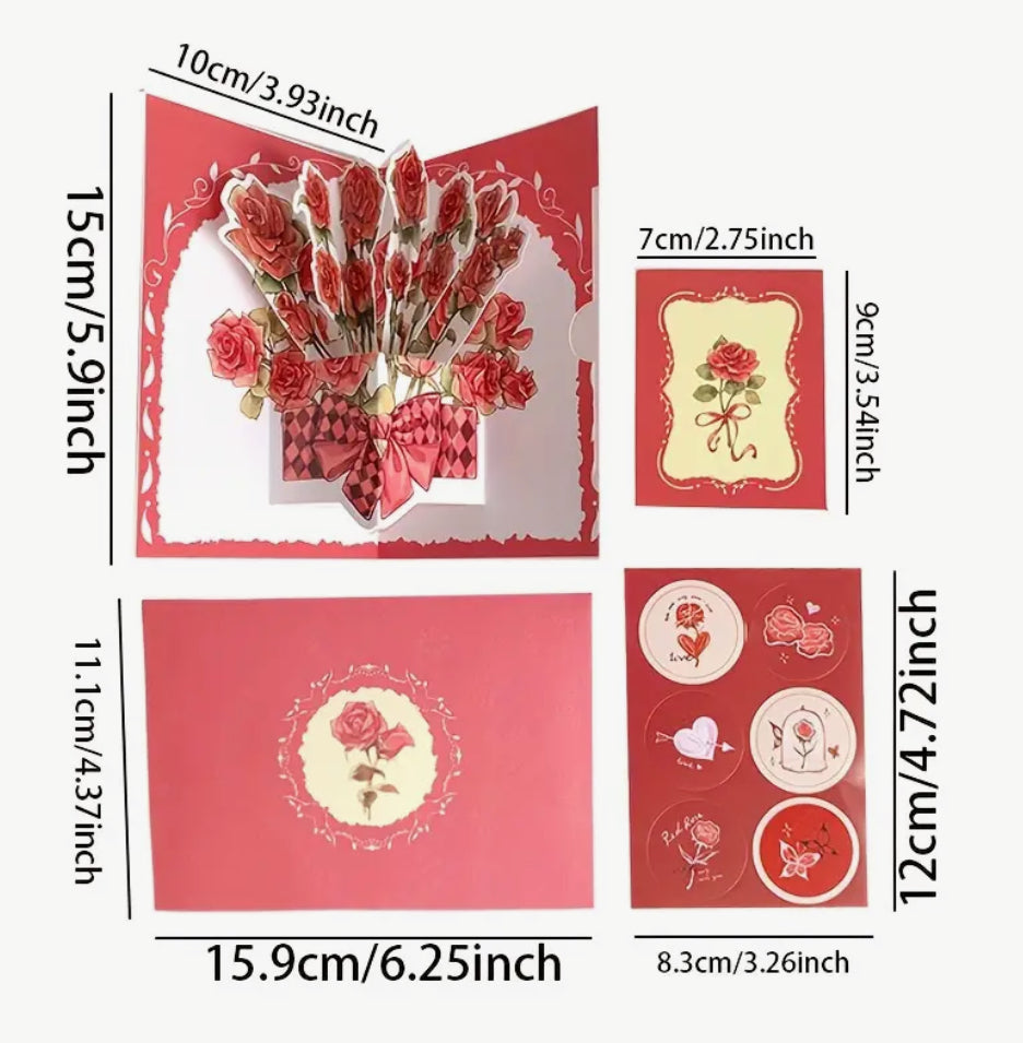 3D Pop-Up Greeting Card- Flower Bouquet with Stickers