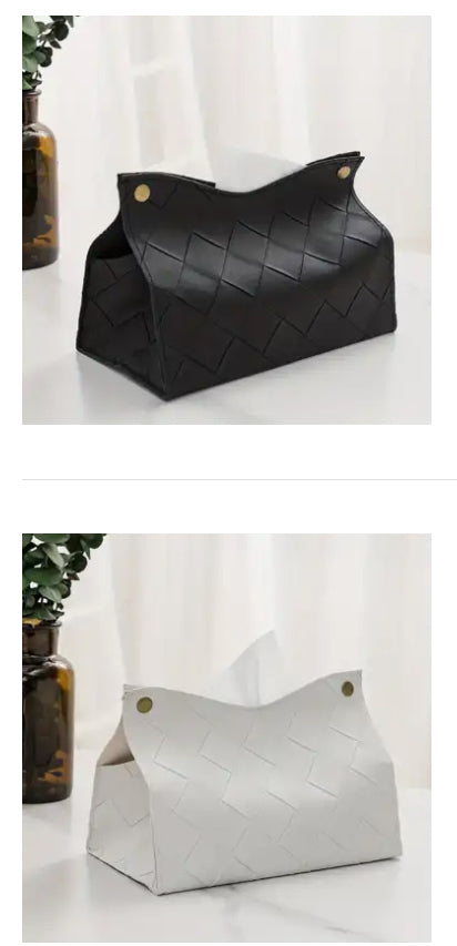 Porte-boîte à mouchoirs tissé (noir ou blanc)
