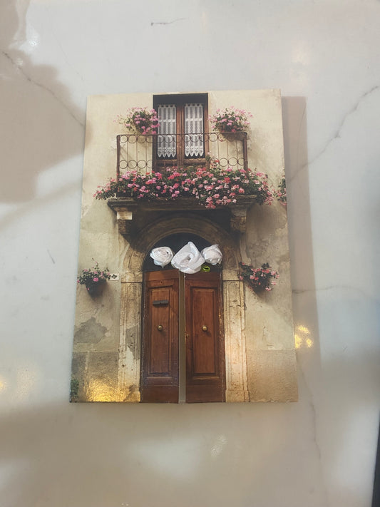 Flower box greeting card with open door