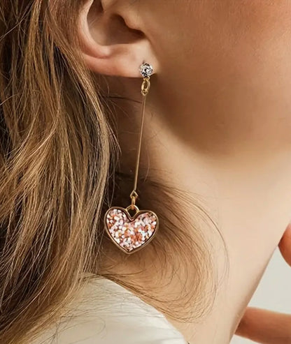 Dangling Pink Zirconia Cluster Heart Earrings