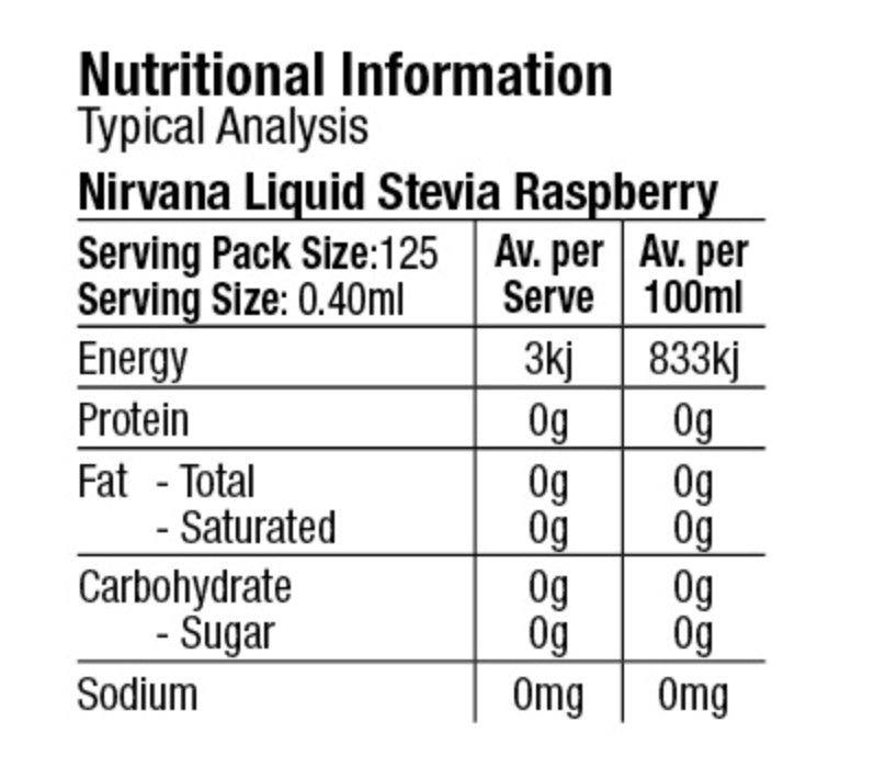 Raspberry flavour stevia drops