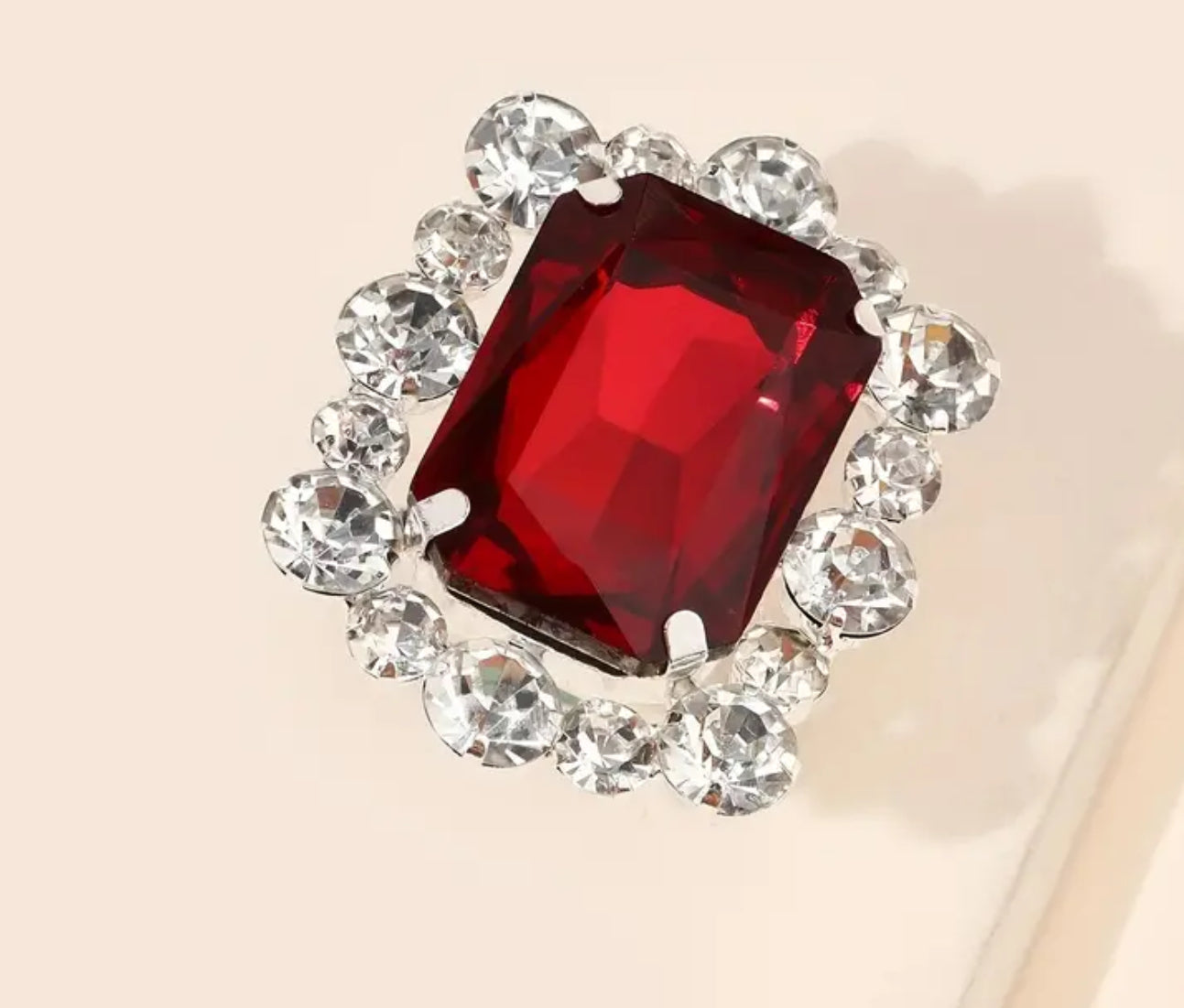 Silver-plated Red Zirconia Ring