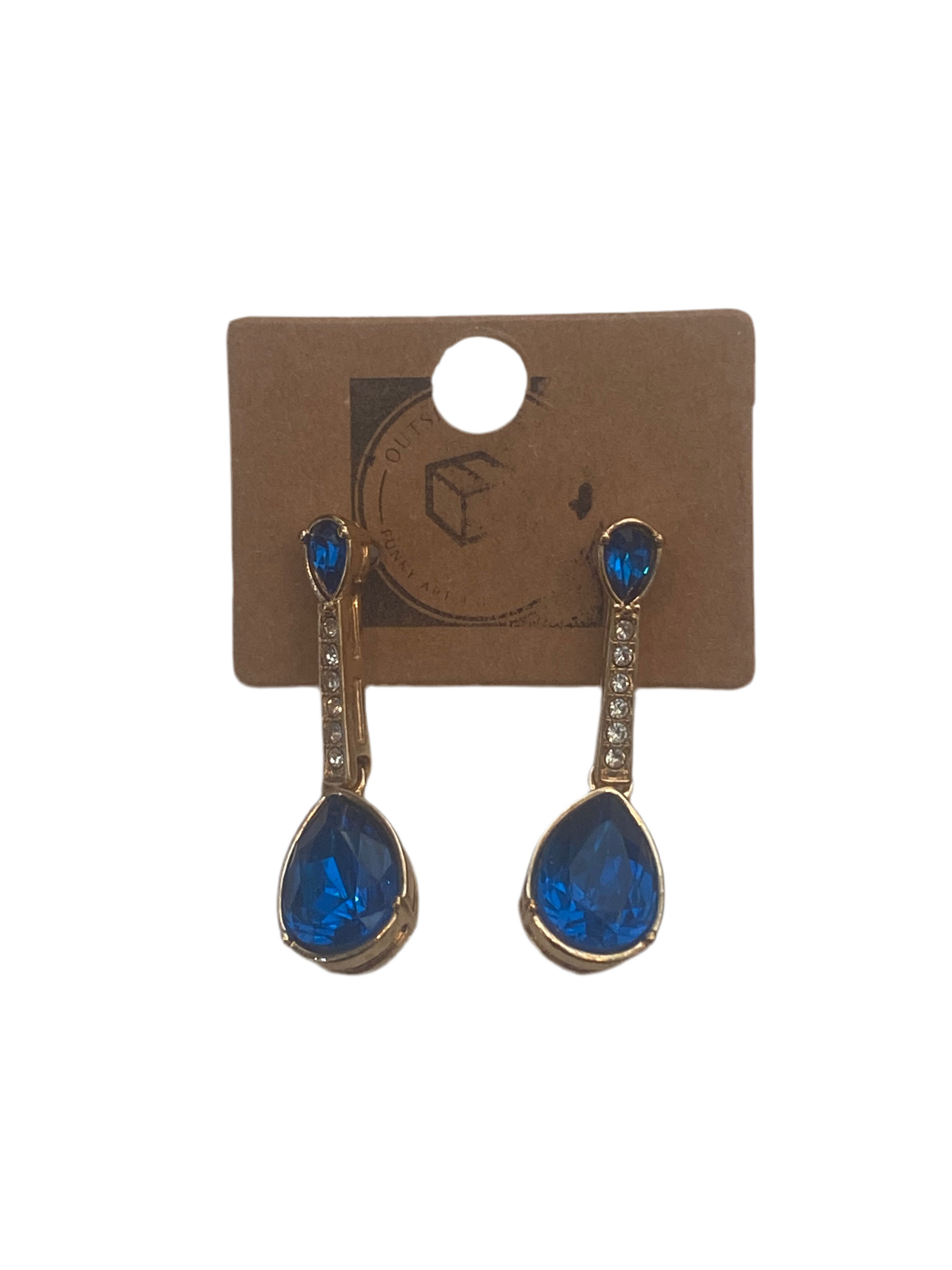 Gold Blue Gemstone Droplet Earrings