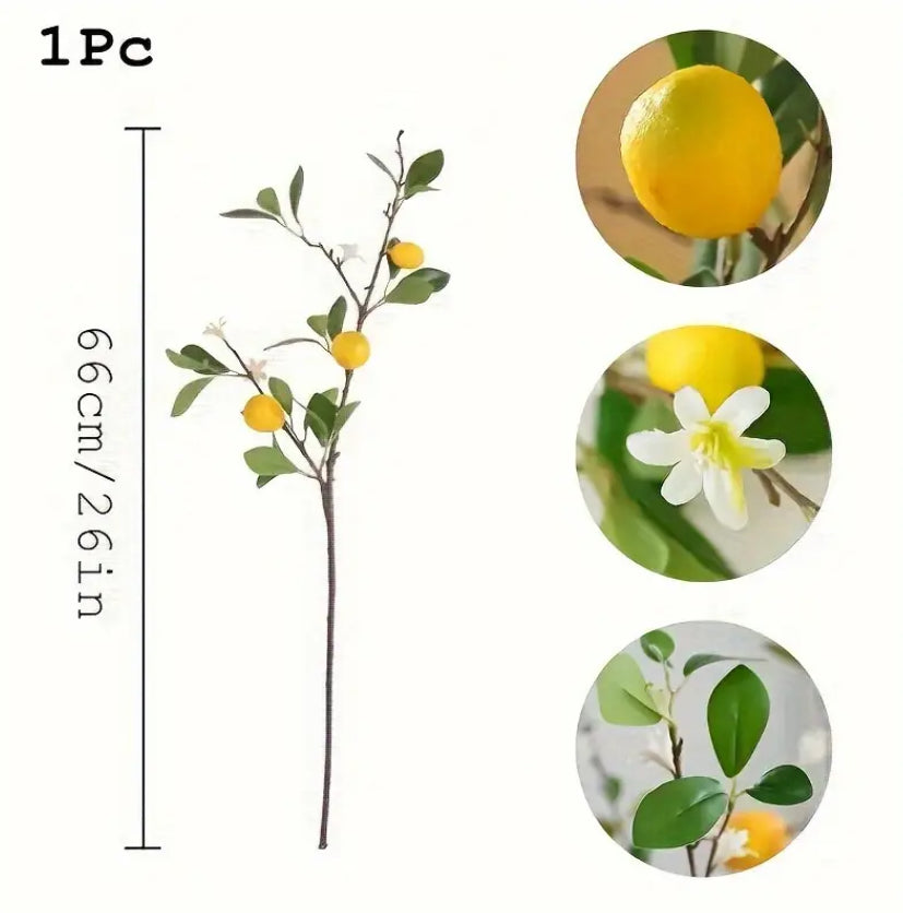 Branche de citron artificiel avec 3 citrons