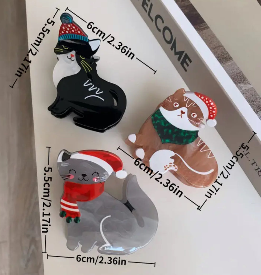 Pince à cheveux griffe de chat noir de Noël