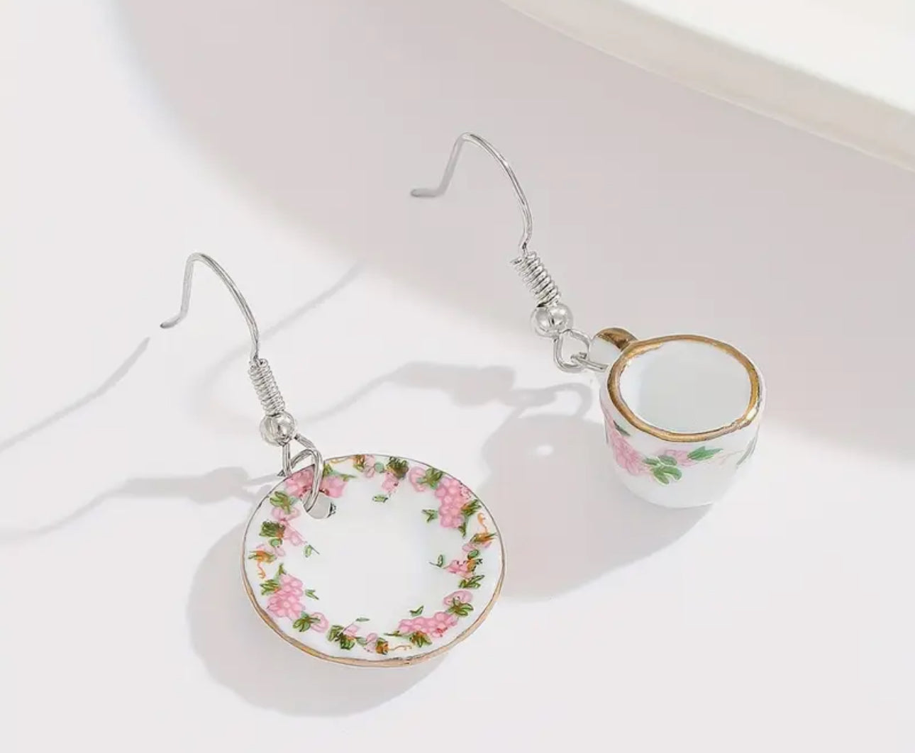 Pink Ceramic Tea Cup earrings