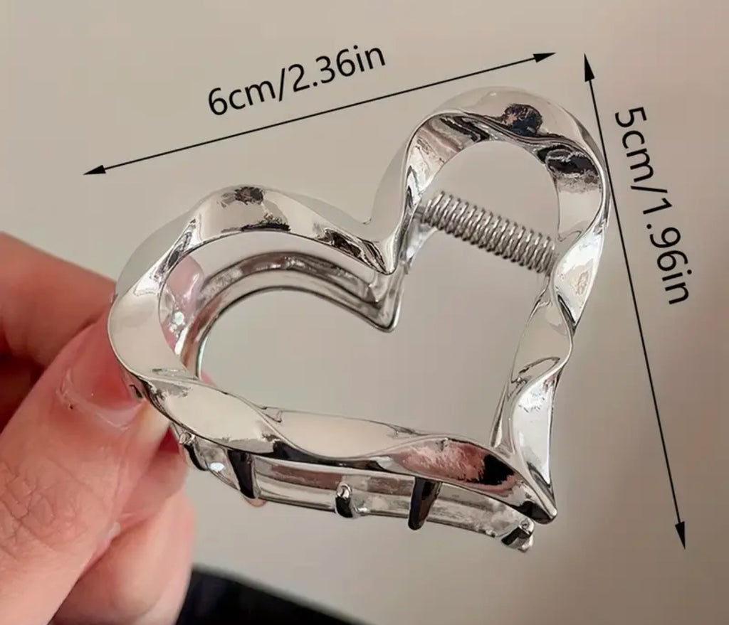 Pince à cheveux en métal en forme de cœur (argent ou or)