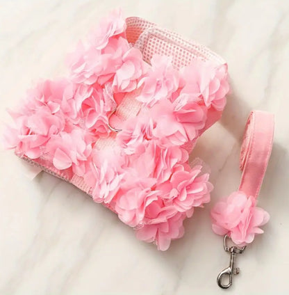 Pink flower vest with matching leash