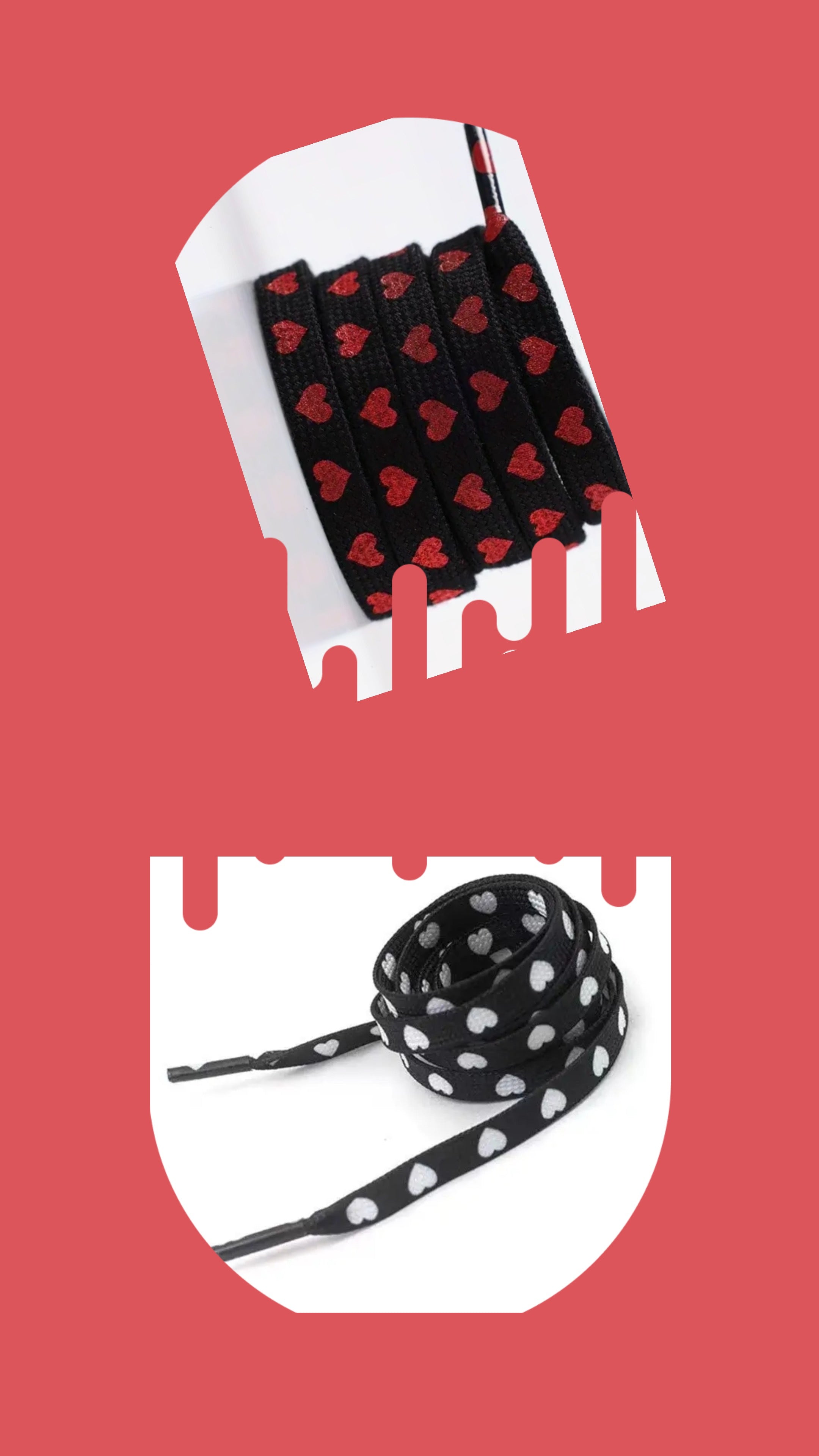 Coeurs (blancs ou rouges) sur lacets noirs