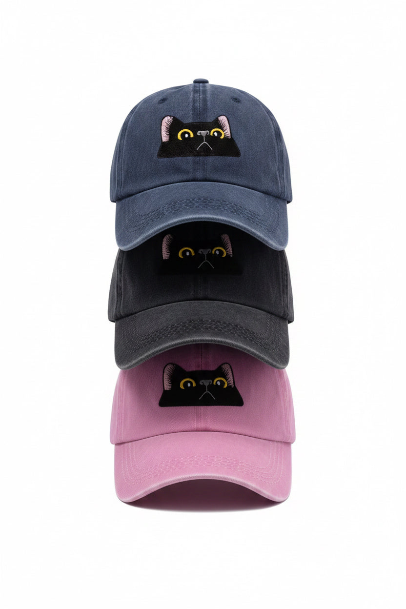 Peeking Black Cat Cap (3 colour options)
