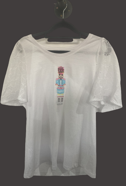 White Cotton Blue Nutcracker T-shirt