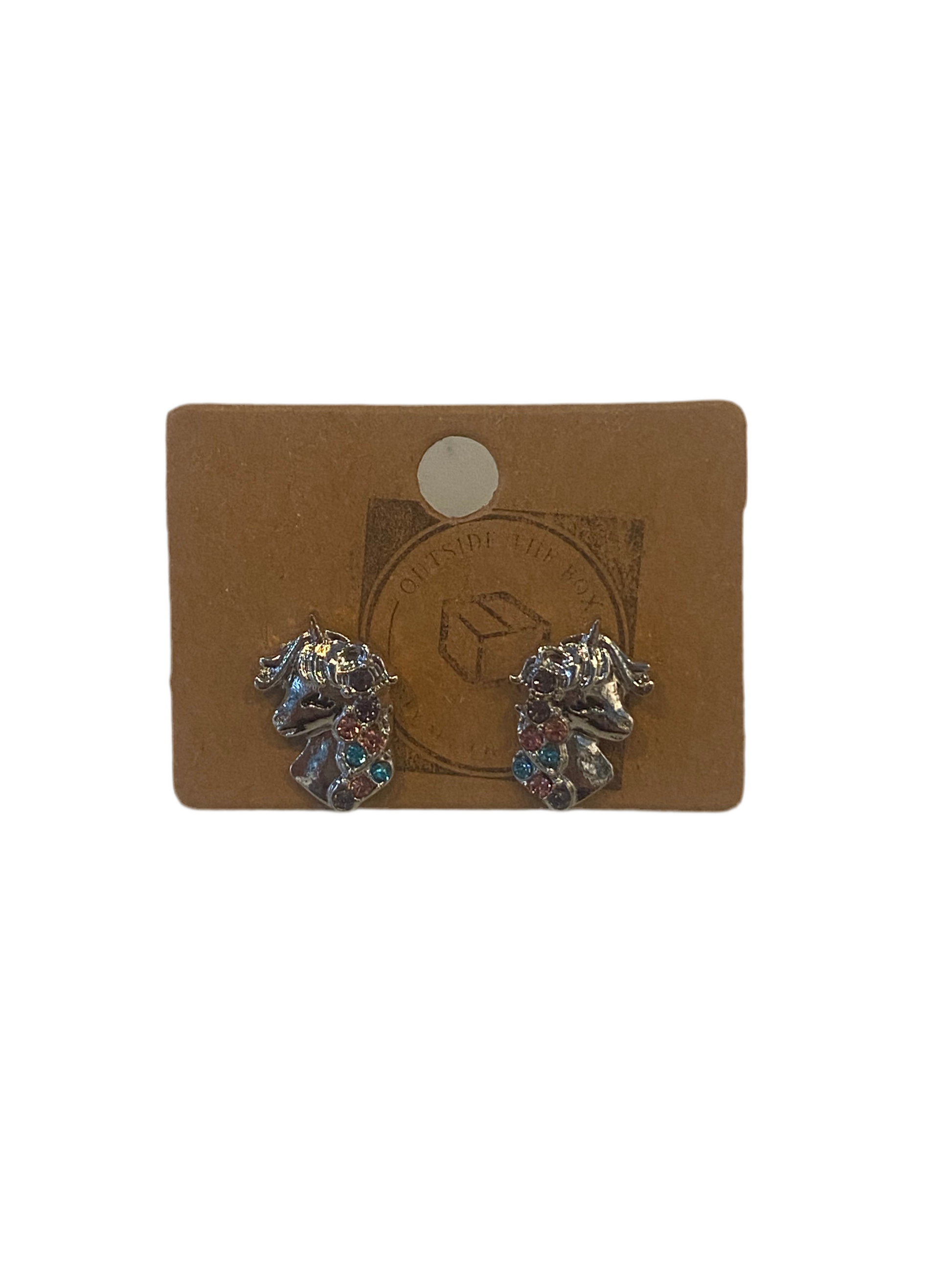 Colourful Diamonte Unicorn Earrings