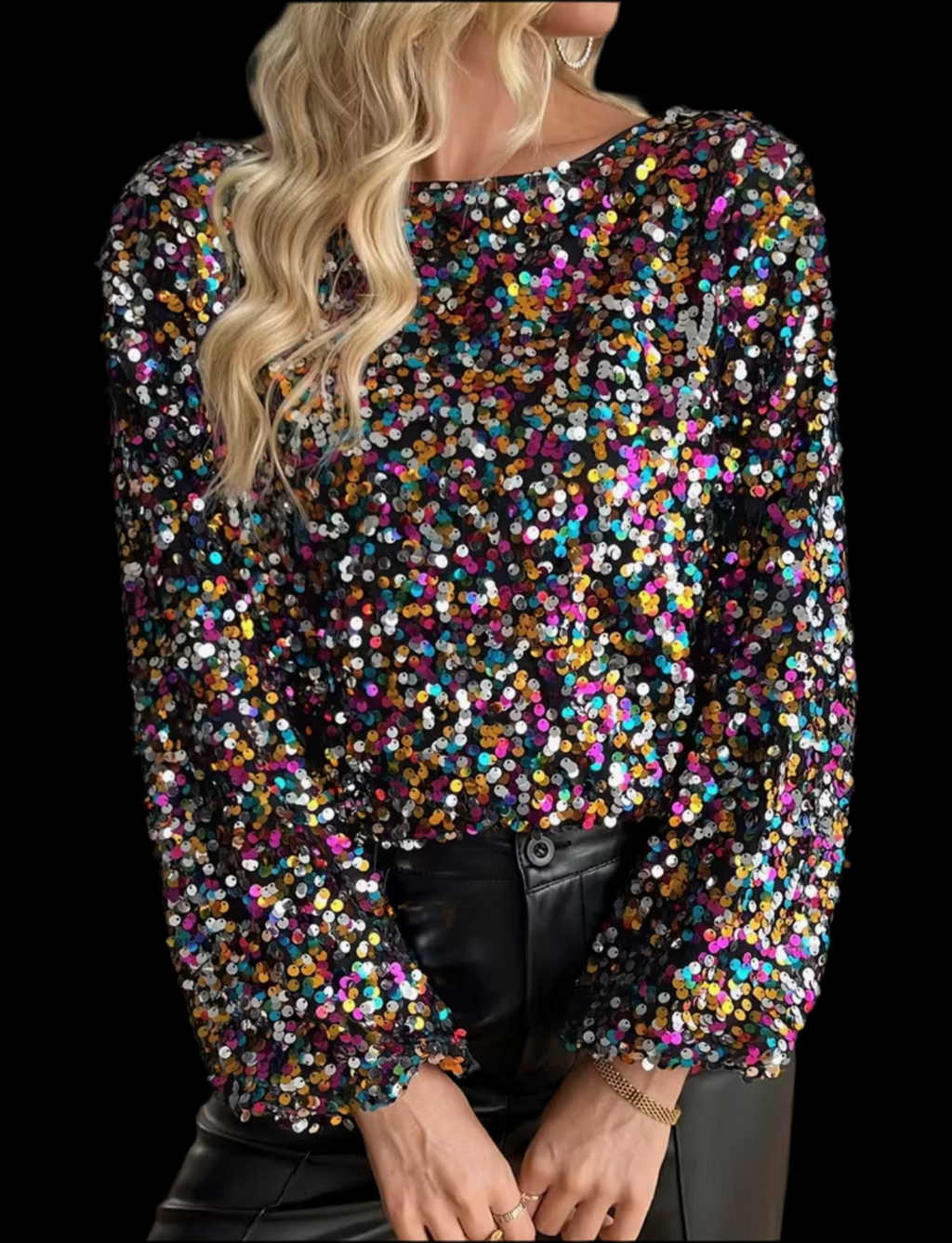Rainbow Sequin Long-Sleeved Top