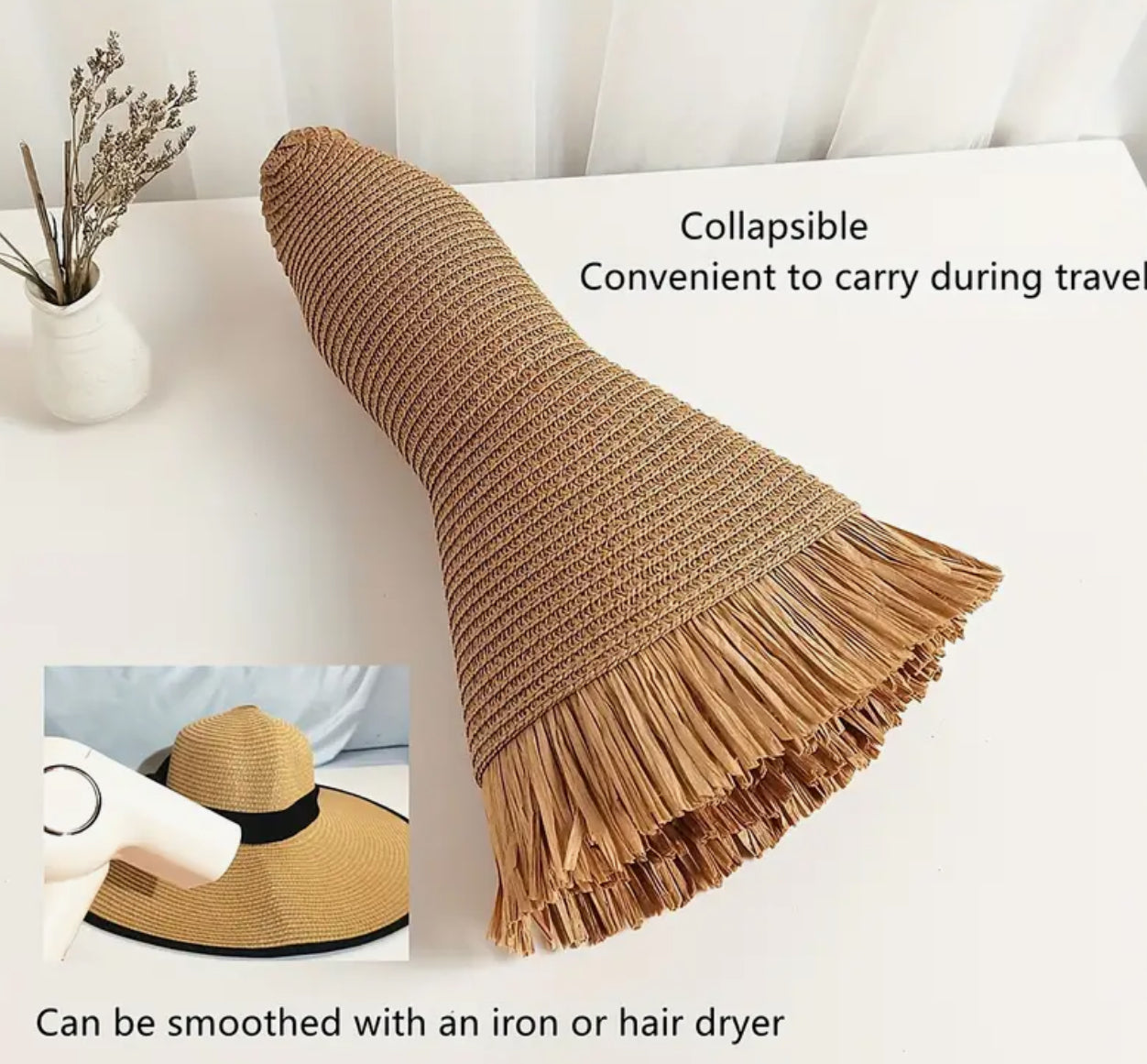 Frayed Straw Compressible Hat