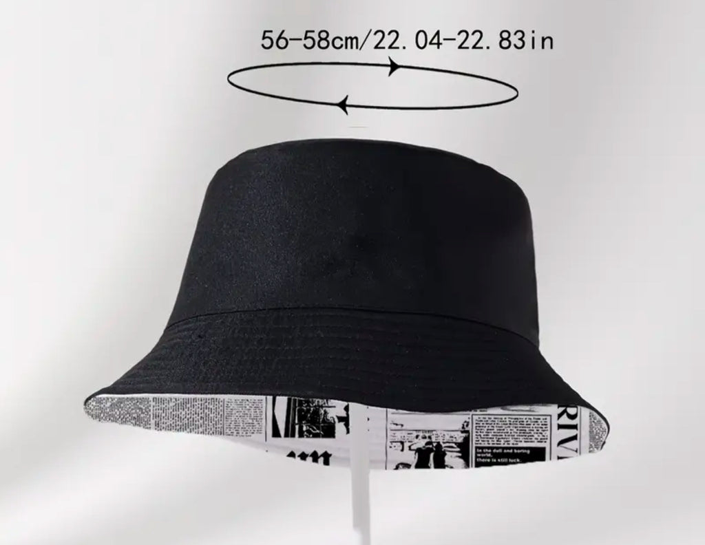 Black Newspaper Print bucket hat