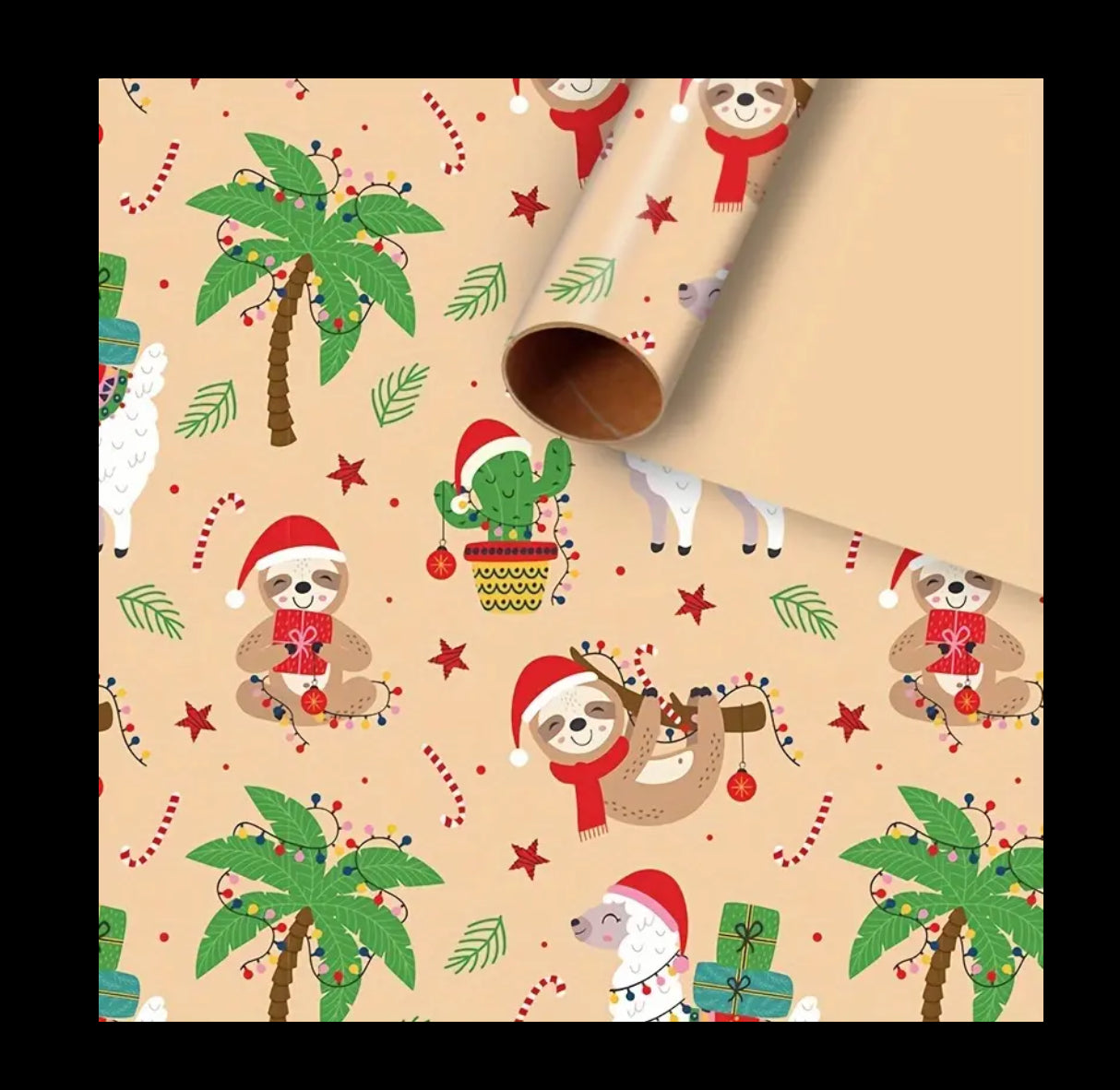 Christmas Wrapping paper - llama, sloth, cactus 50cm x70cm