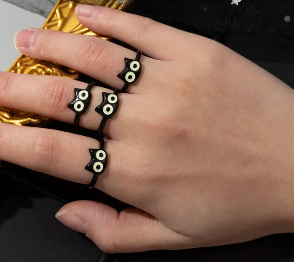 Bague ajustable chat noir