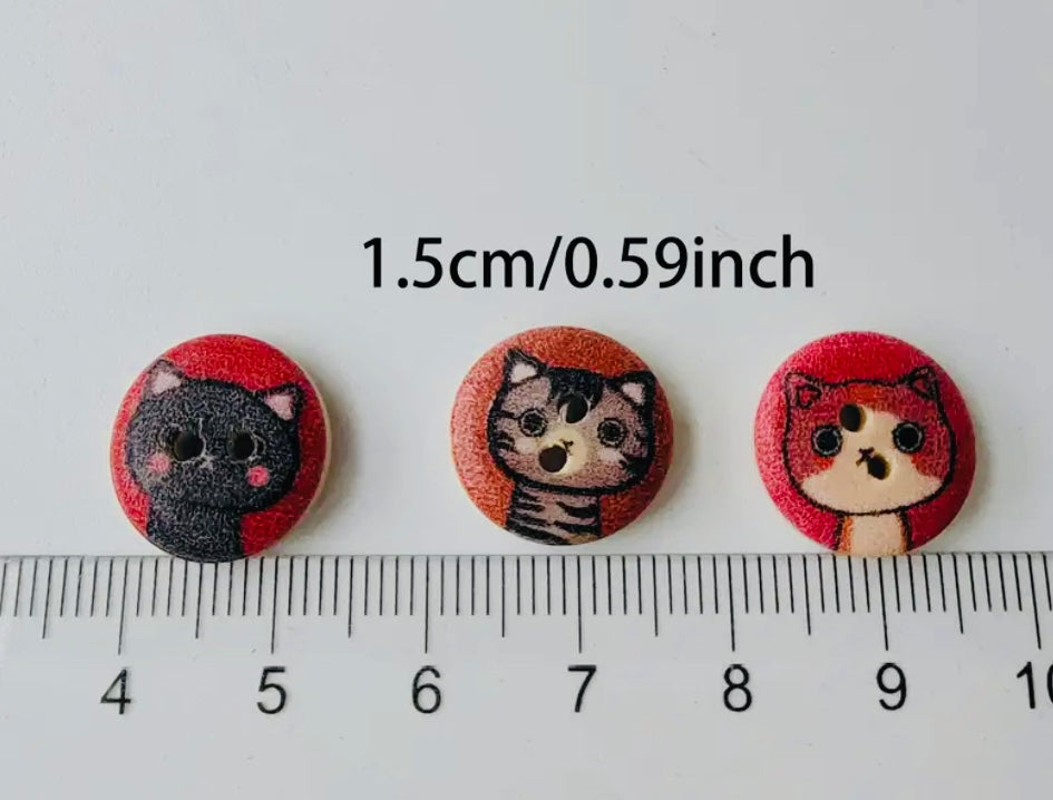 Wooden Cat Button