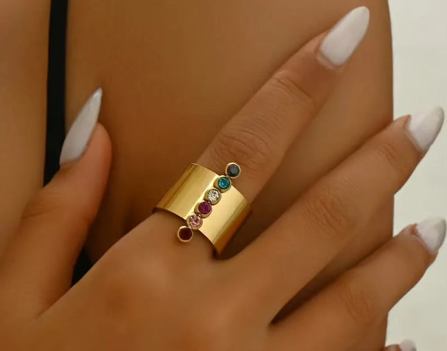 Multicoloured 14k gold plated stainless steel Zircon ring
