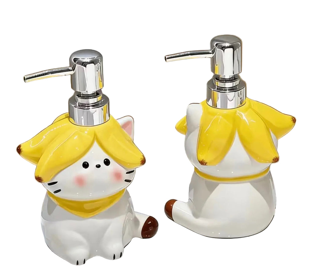 Cat with Banana Skin Soap Dispenser